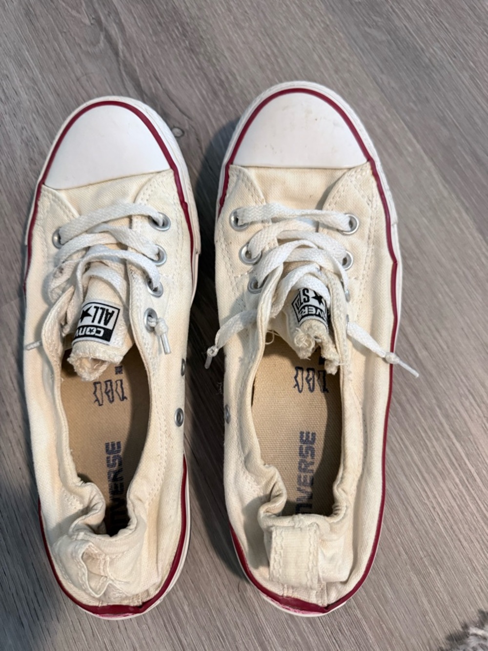 Converse Off-White Canvas Slip on Sneaker with Red Stripe size 8